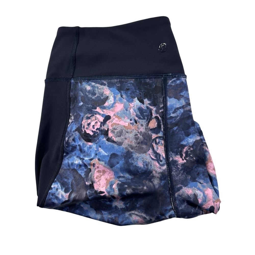 Lululemon If You're Lucky Crop Leggings Blue pink Floral Print Mesh Size 8